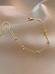 1pc Fashion Double-Layer Beaded Bracelet, Random Number Of Beads, Gold Color, Suitable For Daily Wear