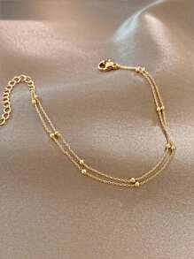 1pc Fashion Double-Layer Beaded Bracelet, Random Number Of Beads, Gold Color, Suitable For Daily Wear