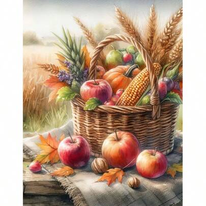 1pc Harvest Vegetables & Fruit Blueprint 5D Diamond Painting Kit - Synthetic Diamond Art, Handmade DIY Diamond Painting Cross Stitch Mosaic, Perfect Surprise Art Gift, Wall Decor For Living Room, Bedroom, Office, Unframed