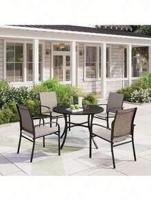 5 Piece Outdoor Dining Set Patio Furniture Set Round Table For Yard - 1 - 查看 8
