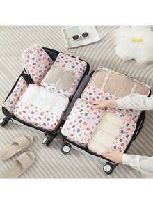 7-Piece Cartoon Pattern Luggage Bag Set - Versatile Travel Companion For Women, Perfect For Outdoor Adventures - Complete Set For All Your Travel Needs - Multicolor - View 13