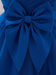 Baby Girls Solid Color Tulle Bow Hem Sequin Puff Party Princess Dress, Suitable For Flower Girl, Wedding, Banquet, Does Not Include Headband - Royal Blue - View 7