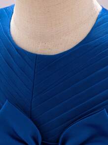 Baby Girls Solid Color Tulle Bow Hem Sequin Puff Party Princess Dress, Suitable For Flower Girl, Wedding, Banquet, Does Not Include Headband - Royal Blue - View 6