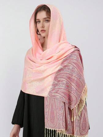 1 件女式波西米亚风格复古时尚佩斯利花卉提花头巾，休闲秋冬防晒围巾披肩，适合日常穿着