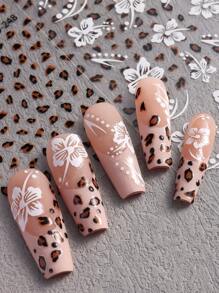 3D Hibiscus Flower Nail Stickers Tropical Cherry Blossom Petals Floral Design DIY Sticky Decal Nail Art Sliders Black White DIY Nail Art Supplies Nail Art Decoration 2Pcs Nails - Multicolor - View 6