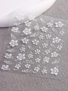 3D Hibiscus Flower Nail Stickers Tropical Cherry Blossom Petals Floral Design DIY Sticky Decal Nail Art Sliders Black White DIY Nail Art Supplies Nail Art Decoration 2Pcs Nails - Multicolor - View 7