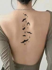 1 miếng dán hình xăm tạm thời hình ngôi sao và con dơi lâu trôi, thiết kế thời trang dành cho cả nam và nữ, chống thấm nước và mồ hôi, sử dụng một lần - màu đen - Xem 3