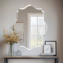 Frameless Scalloped Wall Mirror Decorative Mirrored Glass Vanity With Beveled Silver Edge For Bathroom Bedroom Livingroom Dining Room Entryway Hallway Home Decor Back To School Room Decor School Supplies - 銀色 - 查看 1