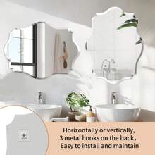 Frameless Scalloped Wall Mirror Decorative Mirrored Glass Vanity With Beveled Silver Edge For Bathroom Bedroom Livingroom Dining Room Entryway Hallway Home Decor Back To School Room Decor School Supplies - 銀色 - 查看 9