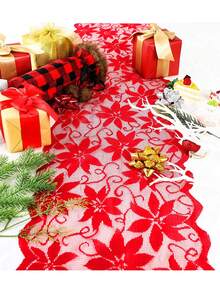 1pc-Áo chạy bàn Giáng sinh ren hoa trạng nguyên áo chạy bàn Giáng sinh tủ quần áo khăn choàng khăn trải bàn ngày lễ cho trang trí tiệc Giáng sinh, trang trí bàn dưới màu đỏ Giáng sinh, trang trí Giáng sinh - Đỏ - Xem 5