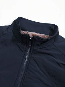 Winter Casual Thermal Lined Jacket, Windproof Stand Collar Outdoor Coat For Men