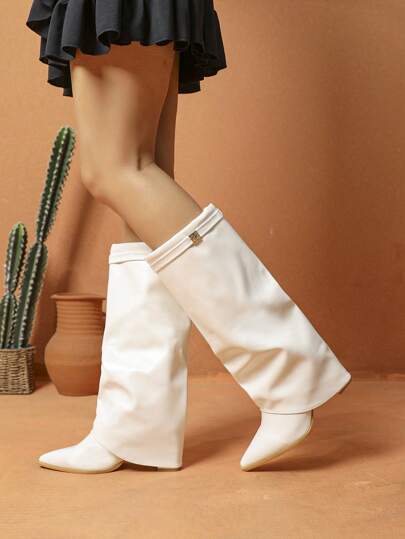 Vegan Leather Over-The-Knee Chunky Heel Pull-On Boots