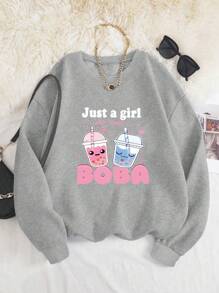 1pc Tween Girl English Letter Printed Crew Neck Sweatshirt, Casual Teenage Students Wear For Autumn And Winter - Light Grey - View 1