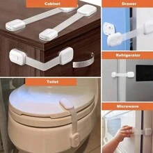 5/10packs Cabinet Locks, For Drawer, Fridge, Washing Machine, Dish Chair, Cupboard, Closet, Oven, Trash Can, No Adhesive Adjustable Multi-Purpose Lock Buckle, White