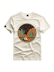 Cactus Skull Printed T-Shirt 100% Cotton Country T-Shirt - Màu be - Xem 1