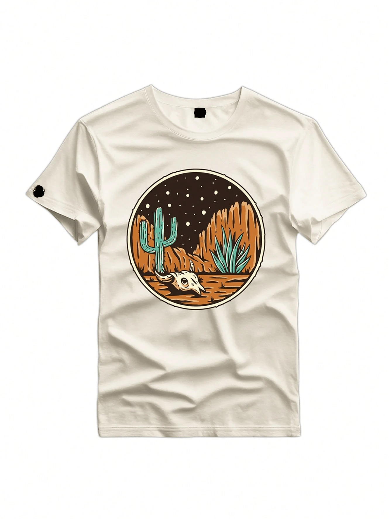 Cactus Skull Printed T-Shirt 100% Cotton Country T-Shirt - Màu be - Xem 1