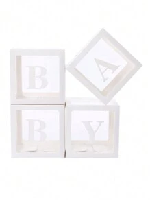 Baby Boxes With Letters For Baby Shower, Baby Shower Decorations For Boys Or Girls, Transparent Balloon Boxes Clear Blocks For Birthday Party, Bridal Shower, Gender Reveal(White) - White - View 12