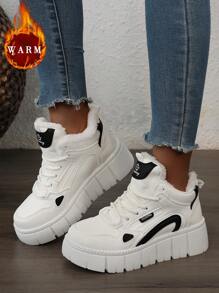 1 Pair Women Multi-Purpose Fashion Solid Color Fleece Thick Warm Winter Casual Leather Surface Waterproof Thick-Soled Casual Sneakers High-Top Snow Boots, Versatile Casual Shoes Outdoor Sports Footwear