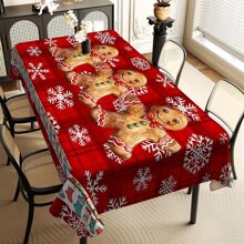 1/20pcs Waterproof Oil-Proof Rectangular Tablecloth - Festive Gingerbread Print, Woven Polyester Cover, Machine Made Table Linen For Dining And Coffee Table,Christmas Decoration - Multicolor - View 13