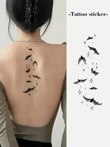 1 miếng dán hình xăm tạm thời hình ngôi sao và con dơi lâu trôi, thiết kế thời trang dành cho cả nam và nữ, chống thấm nước và mồ hôi, sử dụng một lần - màu đen - Xem 1