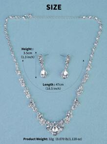 3件套水钻装饰新娘项链皇家新娘项链耳环配饰情人节配饰 - 銀色 - 查看 6