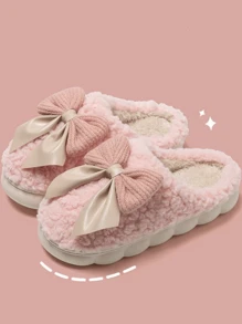 带蝴蝶结的包包，室内女士家居鞋，保暖家居鞋 - 粉色 - 查看 4