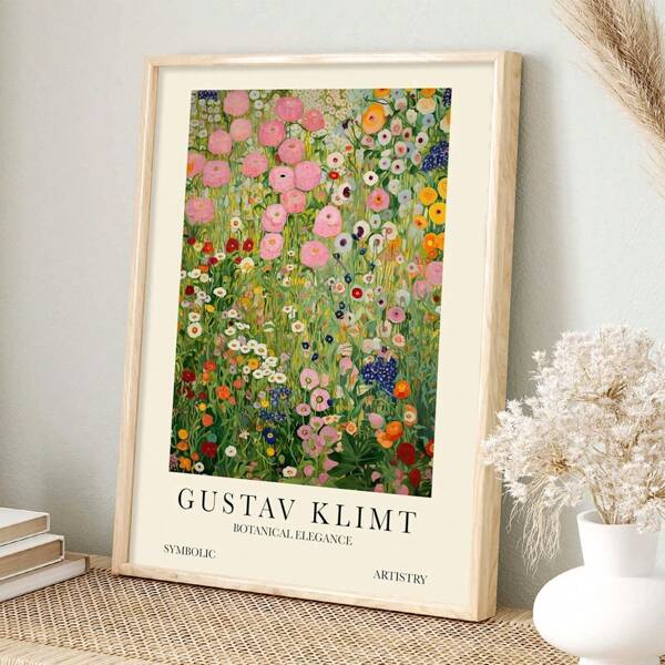 1 Piece Gustav Klimt Botanical Elegance - Unframed Art Deco Ink Print Poster With Portrait Orientation, Floral Garden Artwork For Home Decor