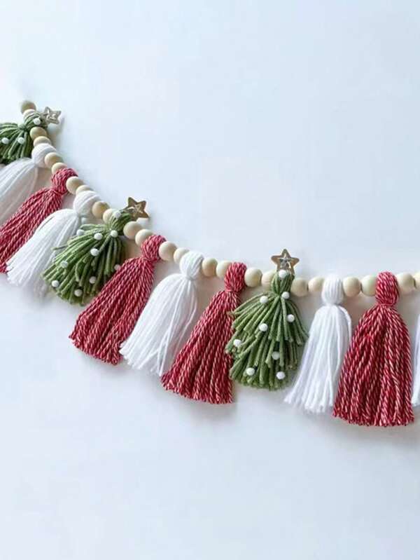 1pc Bohemian Style Tree Hanging Ornament - Nordic Wool Pom Pom, Green & Pink Fluffy Tassel, Holiday Party Versatile Wall Decor, Tree Ornament/ Decoration/Wreath Decor, Farmhouse /Country,Home Decor ,Room Decor,Wall Decor Christmas Decorations Christmas