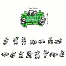 31 件熊猫主题蛋糕装饰、银色闪光拉旗装饰、生日快乐蛋糕装饰、生日派对用品 - 銀色 - 查看 2