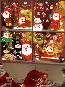 100 件/9 张圣诞窗贴 - 节日雪花、圣诞老人、驯鹿 - 可重复使用 PVC 静电贴纸，适用于家庭和办公室节日装饰，经典风格，塑料材质，无需电力，万圣节，万圣节装饰 - 彩色 - 查看 6