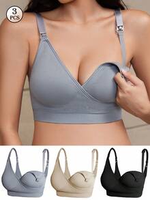 3 件套孕妇无缝无钢圈哺乳胸罩，前开式 - 彩色 - 查看 2