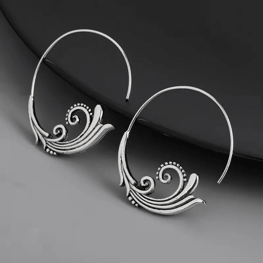 Exquisite Hoop Silver Plated Earrings Embellished With Delicate Carved