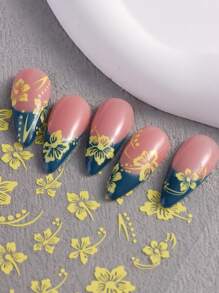 芙蓉花指甲贴纸，芙蓉花指甲贴花 3D 自粘白色粉色彩色夏威夷花卉指甲贴纸樱花指甲设计夏季装饰美甲