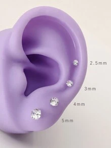 2pcs Simple Fashion S925 Sterling Silver Cubic Zirconia Decoration Four Paws & Ball & Thread Screw Stud Earrings(2.5mm/3mm/4mm/5mm), Hypoallergenic Earrings For Women And Men Daily Wear
