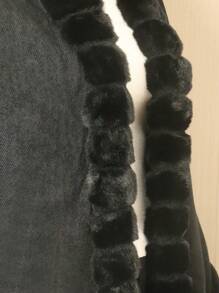 1 Piece Women's Elegant Classic Plush Collar Fringed Poncho Shawls, Warm Versatile Cardigan Shawl Cape For Fall/Winter - 黑色 - 查看 5