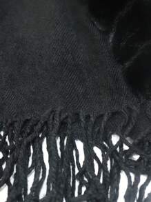 1 Piece Women's Elegant Classic Plush Collar Fringed Poncho Shawls, Warm Versatile Cardigan Shawl Cape For Fall/Winter - 黑色 - 查看 6