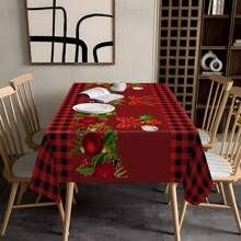 1 pieza Mantel con estampado de cuadros navideños - Impermeable, resistente al aceite y al calor, de poliéster tejido a máquina con forma rectangular para la mesa de comedor y la mesa de café - Multicolor - Ver 8