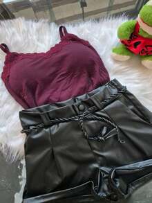 Blouse And Leatherette Shorts Kit - 紅色 - 查看 3