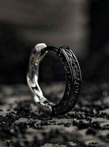 1 par de pendientes con contraste de color negro texturado y plateado, diseño sencillo y de moda, regalo para hombres - Retro - Ver 2