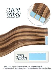 10pcs Mini Tape-In Hair Extensions, Real Human Hair, Color 4/27 Chocolate Brown To Caramel Blonde, 14-22 Inches, Remy Human Hair, Double-Sided Invisible Tape - S4/27 - View 5