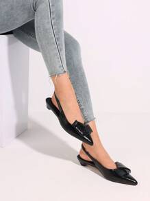 Women's Kitten Heels Slingback Pumps Bow Knot Pointed Closed Toe Thick Low Heels Pumps Woman Wedding Bridal Dress Shoes - 黑色 - 查看 4