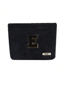 Túi cầm tay nhung kẻ, Túi đựng đồ trang điểm, Túi đựng đồ sọc đơn giản khi đi du lịch, Khăn đen thêu chữ A-Z, Ví đựng mỹ phẩm màu trơn, Túi đựng đồ trang điểm du lịch nhung kẻ dung tích lớn: Hoàn hảo cho việc làm đẹp khi di chuyển! Túi đựng đồ mỹ phẩm du lịch, Đơn giản và cao cấp, Đựng phụ kiện, Thích hợp để cất giữ trong ký túc xá, Du lịch, Đi công tác, Bơi lội, Đựng đồ tại nhà - màu đen - Xem 28