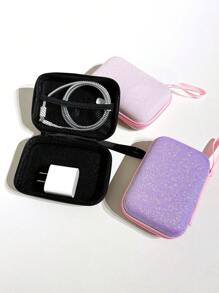 Túi đựng cáp dữ liệu dung lượng lớn bằng bột kim tuyến Tai nghe Bluetooth Tai nghe có dây Bộ sạc Cáp sạc Hộp đựng chống sốc di động Hộp bảo vệ lưu trữ Hộp sắp xếp cáp - Nhiều màu - Xem 3