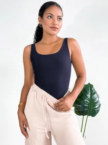 Kit 2 Women's Strappy Bodysuit With Suplex Tank Top And Basic Double Lining - 米色 - 查看 2