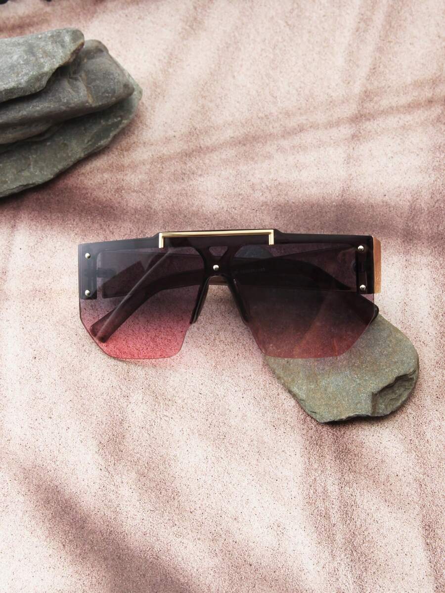 Men's Oversized Square Frameless Sunglasses With Metal Inlaid, HighEnd