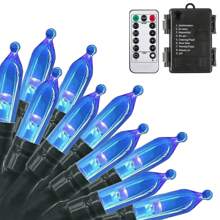1 套 33.5 英尺 LED 仙女灯，带拉绳的装饰灯，电池供电的塑料钨丝灯泡灯，8 种照明模式适用于室内室外圣诞装饰、栅栏、树木、露台、客厅、卧室、生日派对、酒吧、房间装饰圣诞装饰圣诞灯卧室装饰家居装饰派对装饰节日圣诞礼物感恩节圣诞树装饰饰品 - 藍色 - 查看 3