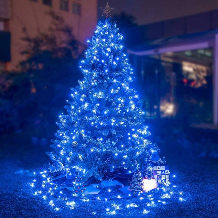 1 套 33.5 英尺 LED 仙女灯，带拉绳的装饰灯，电池供电的塑料钨丝灯泡灯，8 种照明模式适用于室内室外圣诞装饰、栅栏、树木、露台、客厅、卧室、生日派对、酒吧、房间装饰圣诞装饰圣诞灯卧室装饰家居装饰派对装饰节日圣诞礼物感恩节圣诞树装饰饰品 - 藍色 - 查看 1
