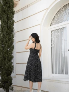 WOMEN'S DRESS WITH POLKA DOT STRAPS, ROMANTIC AND EVANGELICAL FASHION - 黑色 - 查看 2