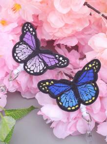 1pc Butterfly Shaped Retractable Easy Clip, Cute Cartoon Office Supply & Student Accessory ID Badge Holder - Pink - View 7