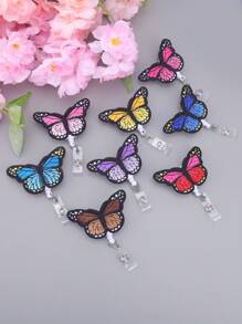 1pc Butterfly Shaped Retractable Easy Clip, Cute Cartoon Office Supply & Student Accessory ID Badge Holder - Pink - View 6